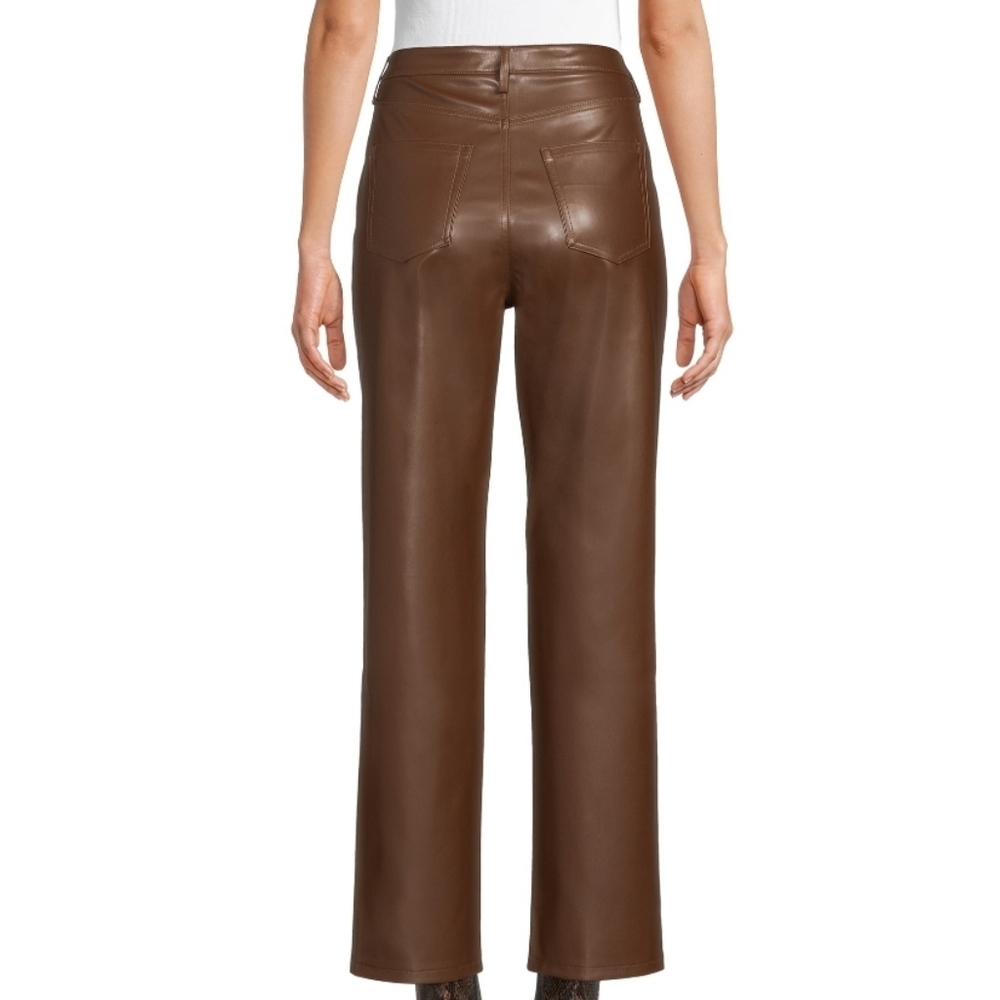 NOBO No Bpundaries Hot Chocolate Brown Straight Leg High Rise Faux Leather Pant - Picture 3 of 6